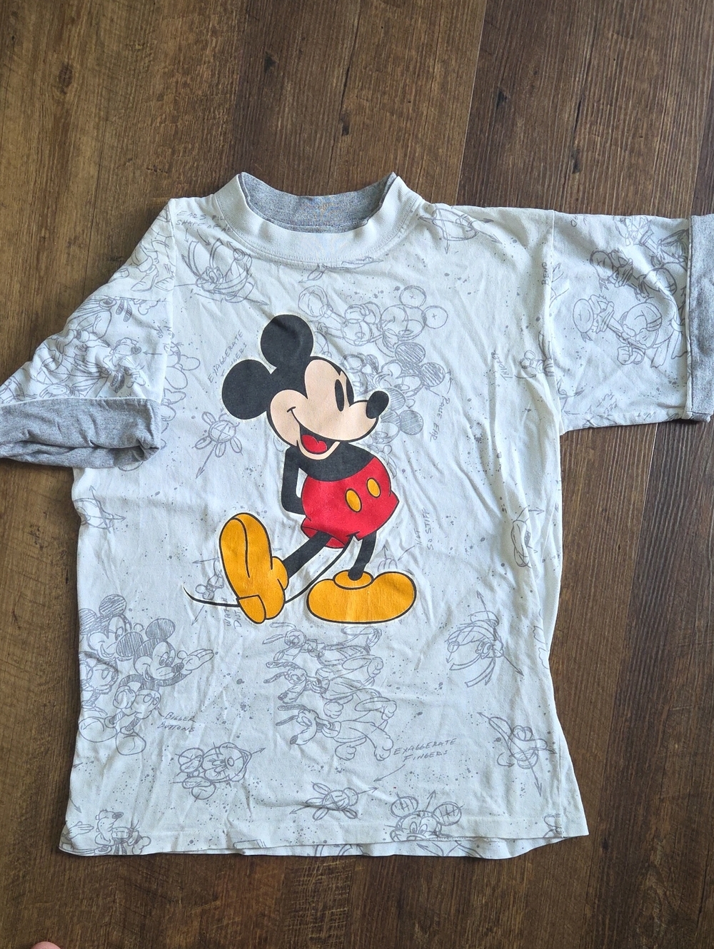 Vintage Mickey Mouse Graphic Tee - White with Red & Yellow